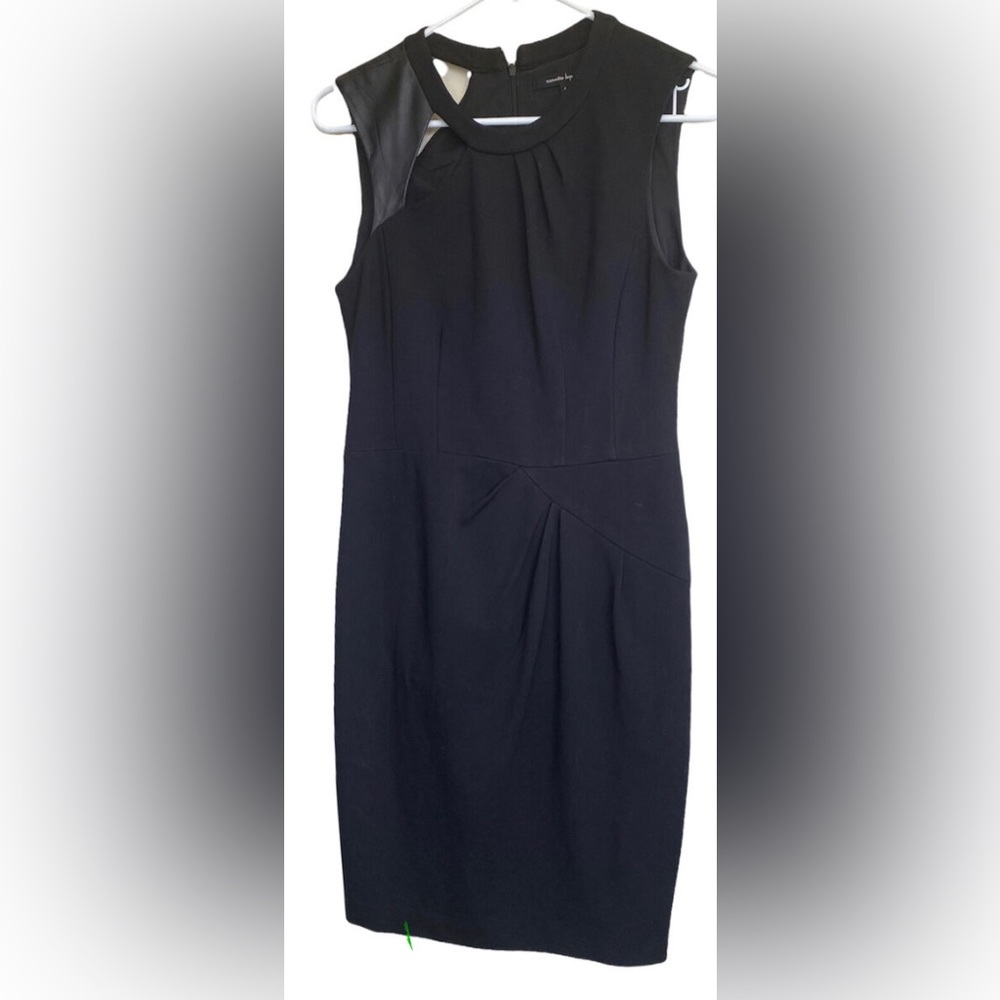 Nanette Lepore Dress Womens 4 Black Asteroid Sleeveless Leather Trim Knit Sheath